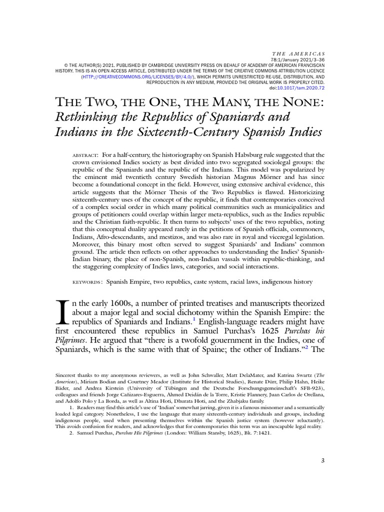 The Two The One The Many The None Rethinking The Republics of Spaniards