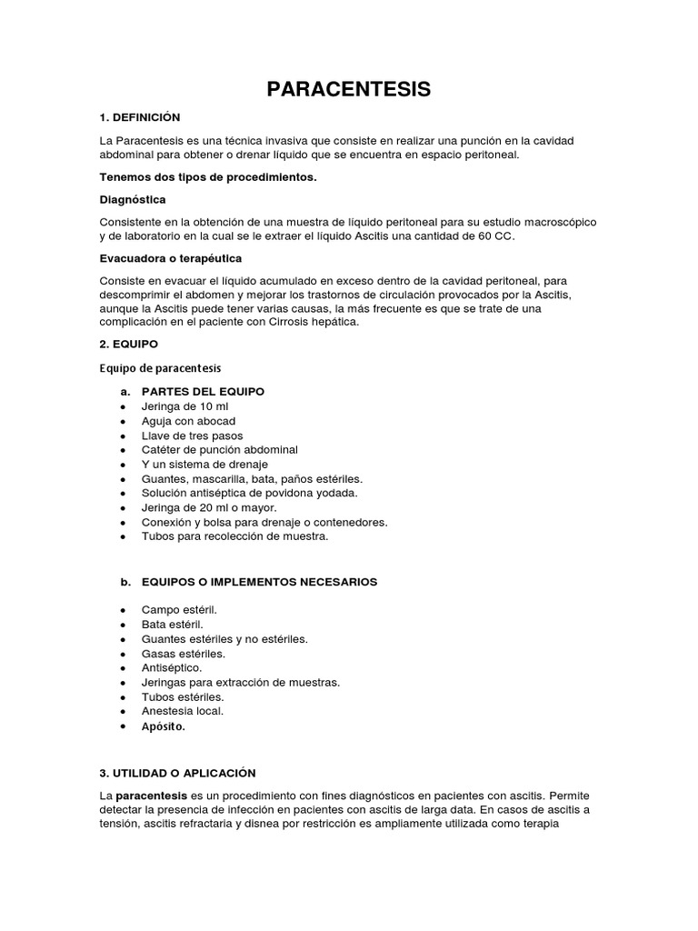 PARACENTESIS | PDF | Abdomen | Medicina