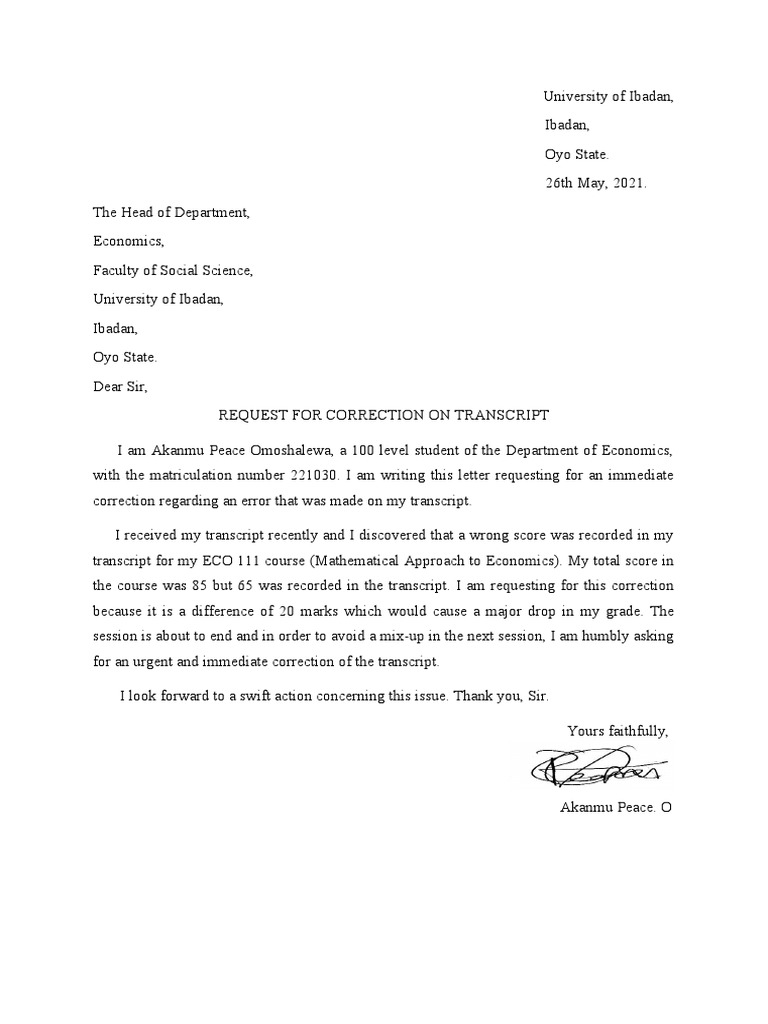 Transcript Correction Request | PDF