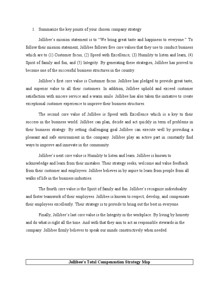 Jollibee's Core Values Drive Compensation Strategy PDF Microsoft