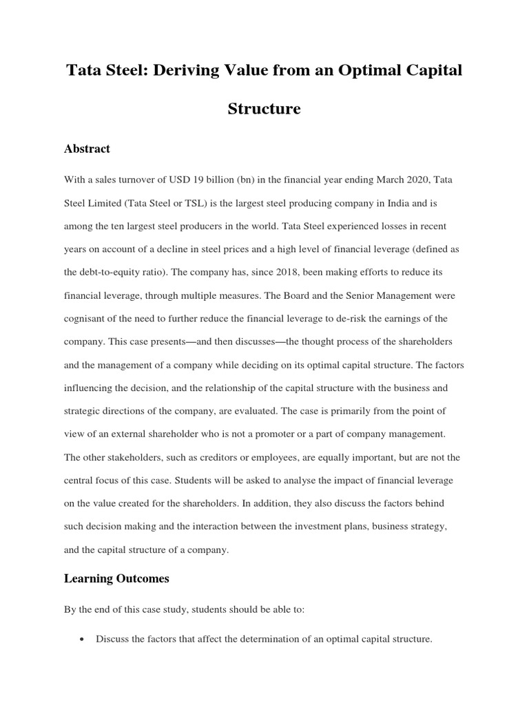 Tata-Steel-case Study | PDF | Capital Structure | Leverage (Finance)