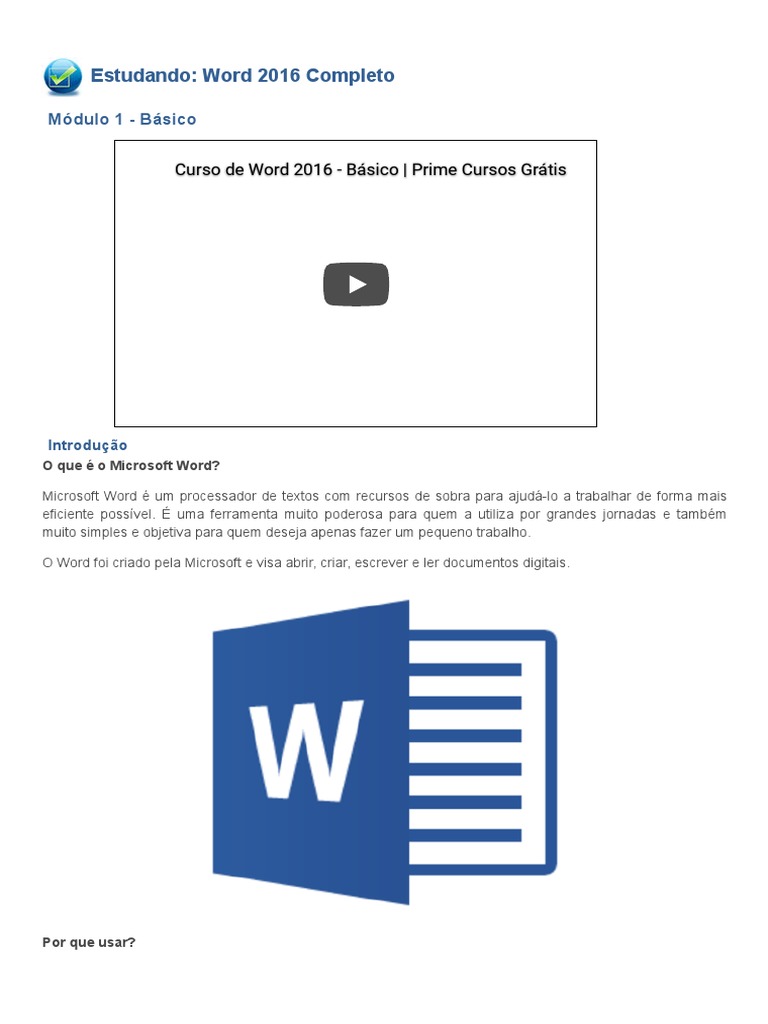 Word 2016 Completo - Módulo 1 | PDF | Impressão | Informática
