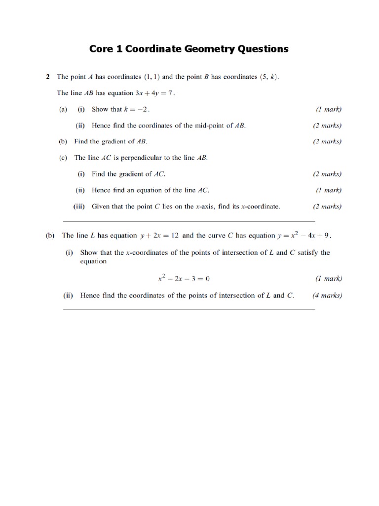 Core 1 Coordinate Geometry Questions & Answers | PDF