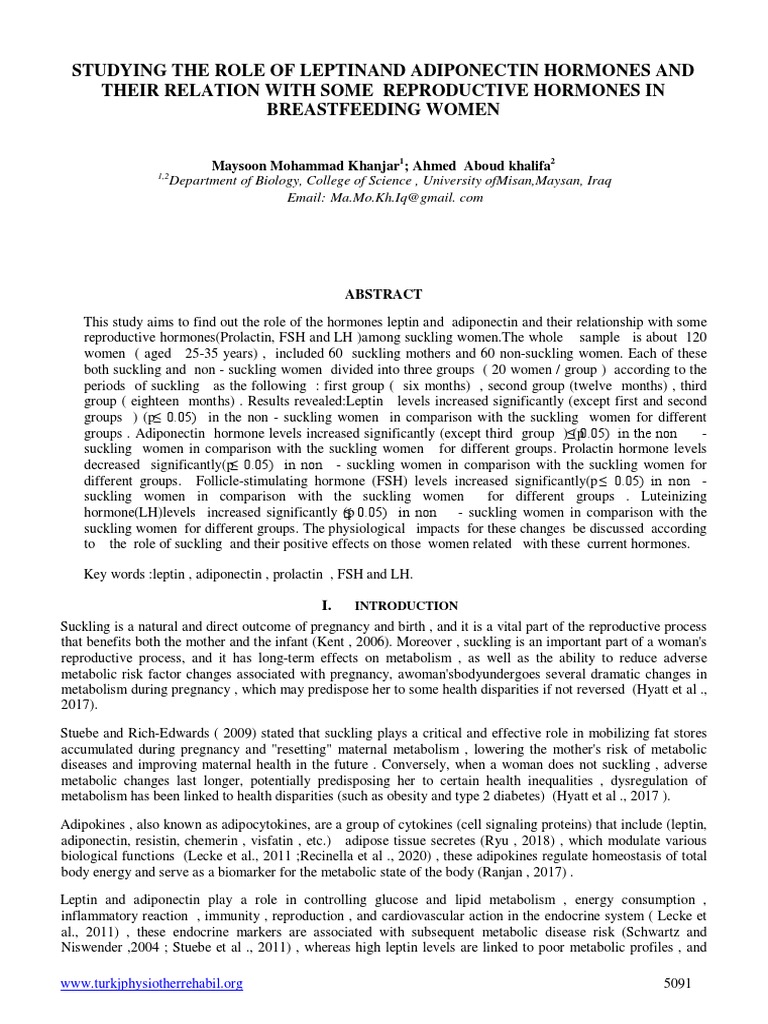 Studying The Role of Leptinand Adiponectin Hormones and Their Relation