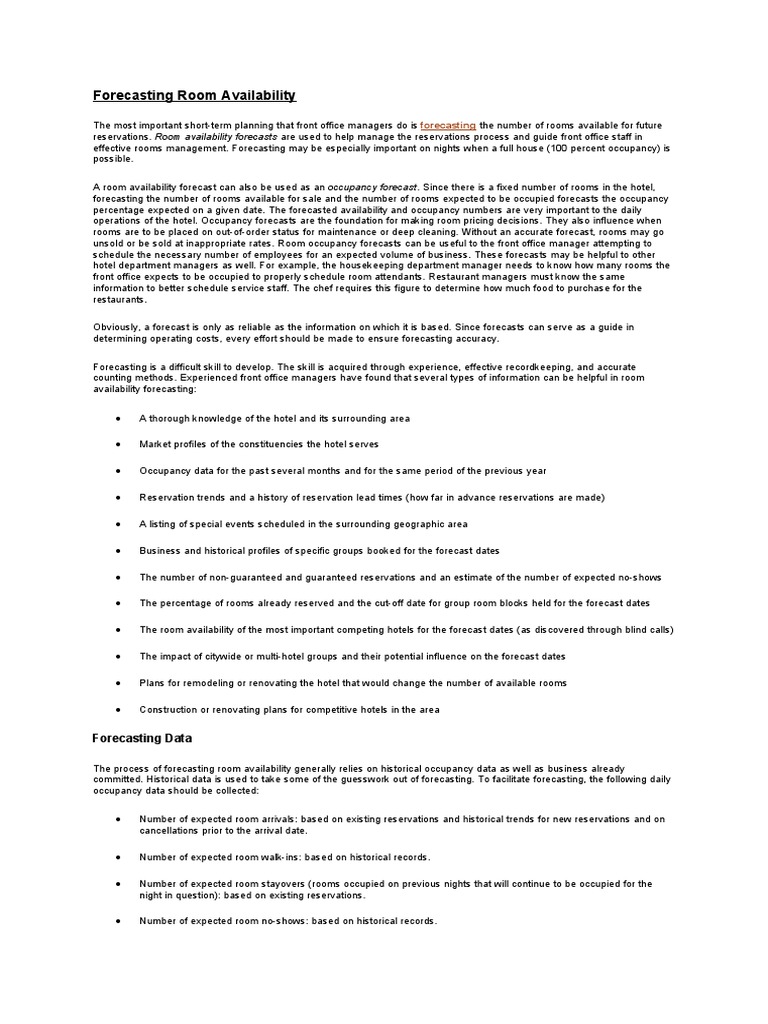 Room Availability Forecasting Methods | PDF | Forecasting | Hotel