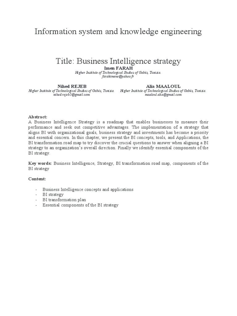 Business Intelligence Strategy Overview | PDF | Business Intelligence ...