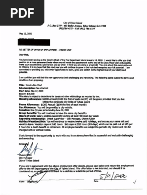 Offer of Employment and Application Letter