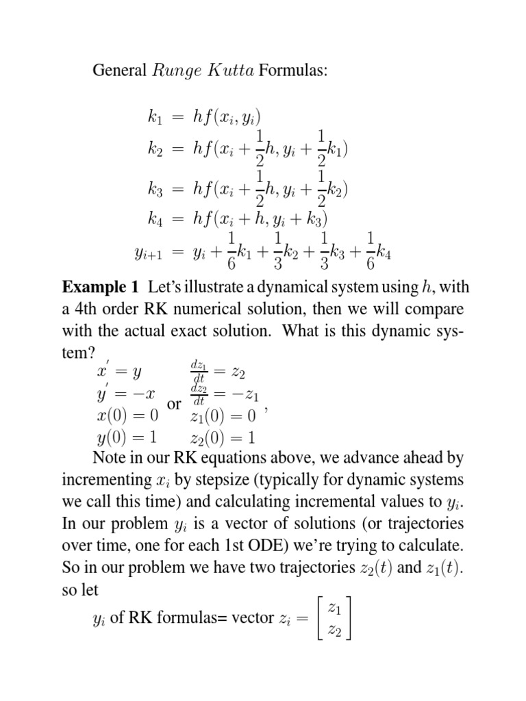 Runge Kutta Formulas Explained General Formulas and Dynamic System