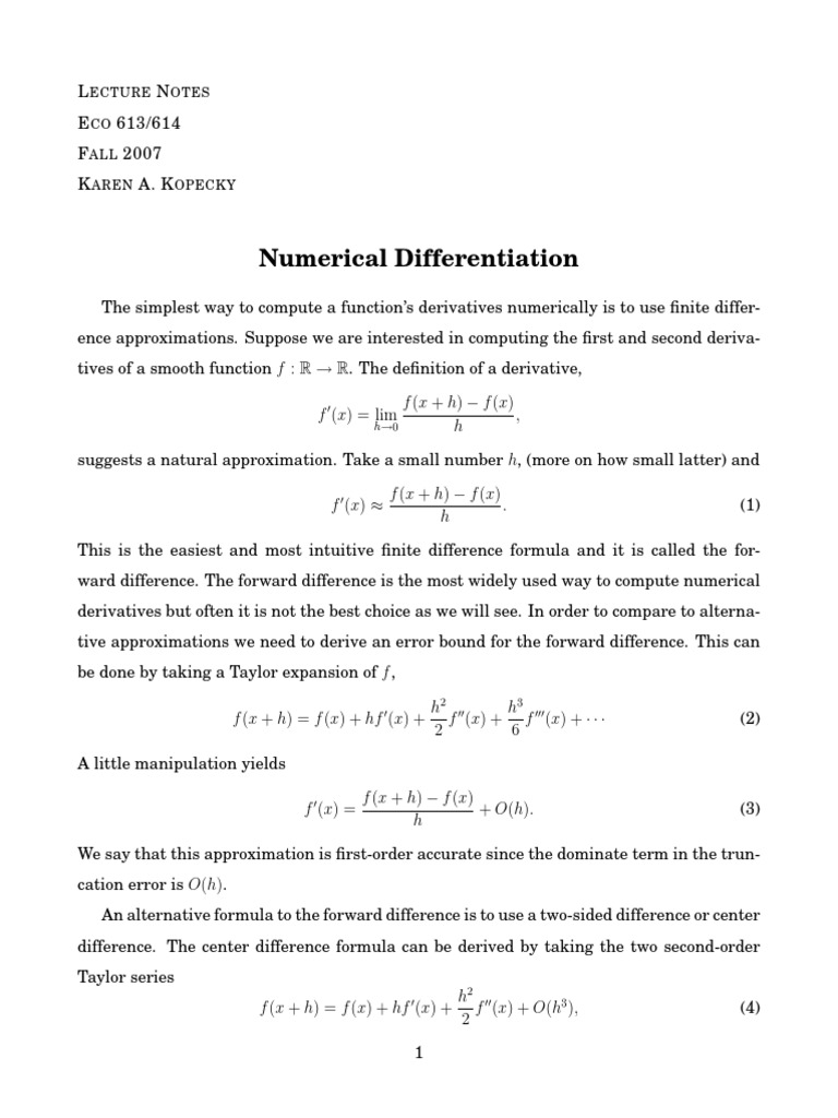 Numerical Differentiation 01 | PDF | Finite Difference | Approximation