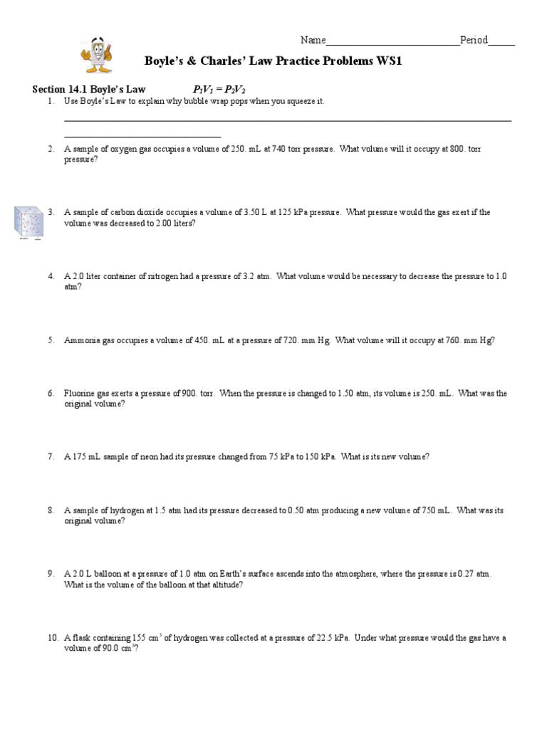 Boyle's and Charles' Law Practice Problems | PDF | Gases | Pressure