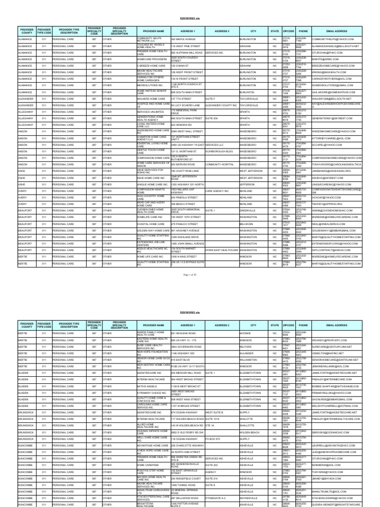 Provider Name Address 1 Address 2 City State Zipcode Phone Email