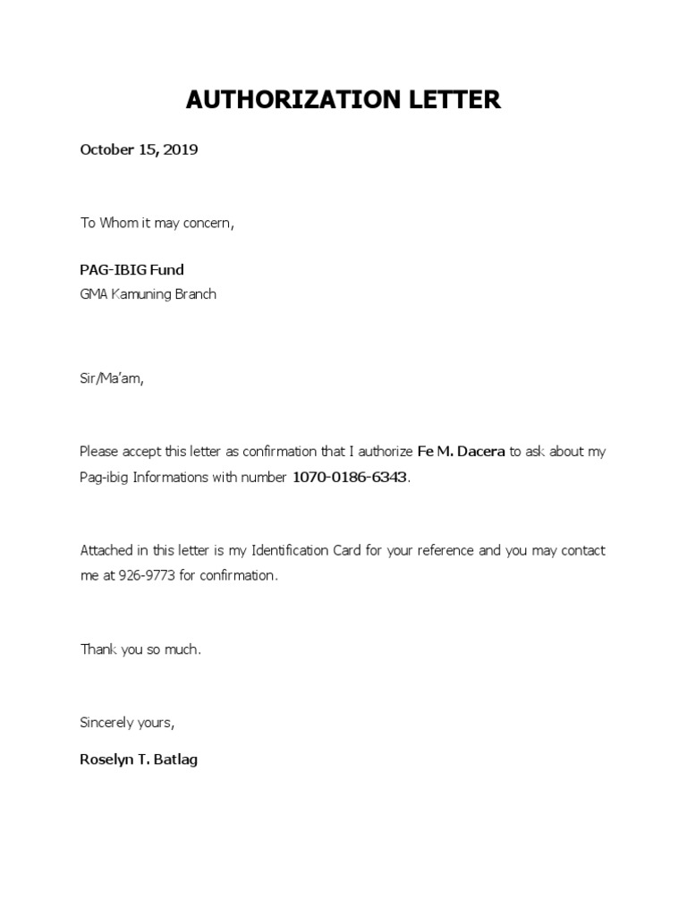 Authorization letter pag ibig pdf