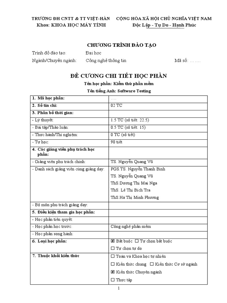 De cuong chi tiet kiem thu phan mem 2020 pdf