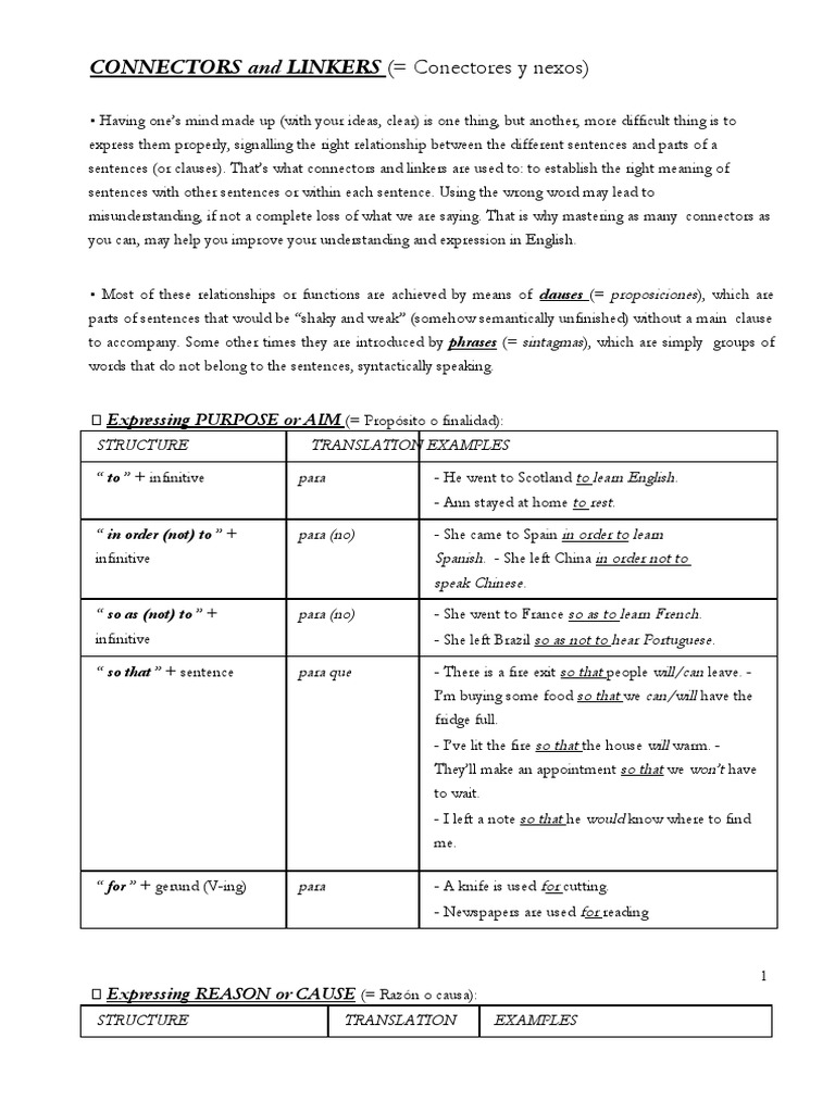 Connectors and Linkers | PDF | Sentence (Linguistics) | Clause