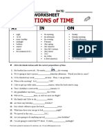 Prepositions of Time: Grammar Worksheet AT IN ON
