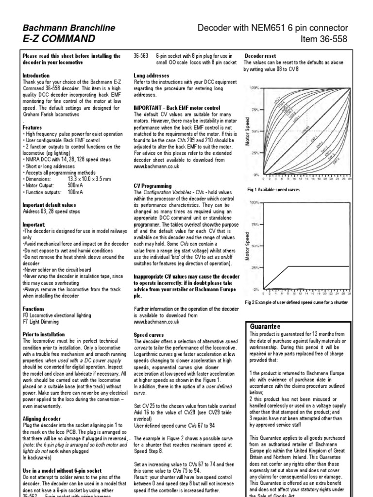 Bachmann DCC Decoder Installation Guide | PDF | Coefficient Of ...