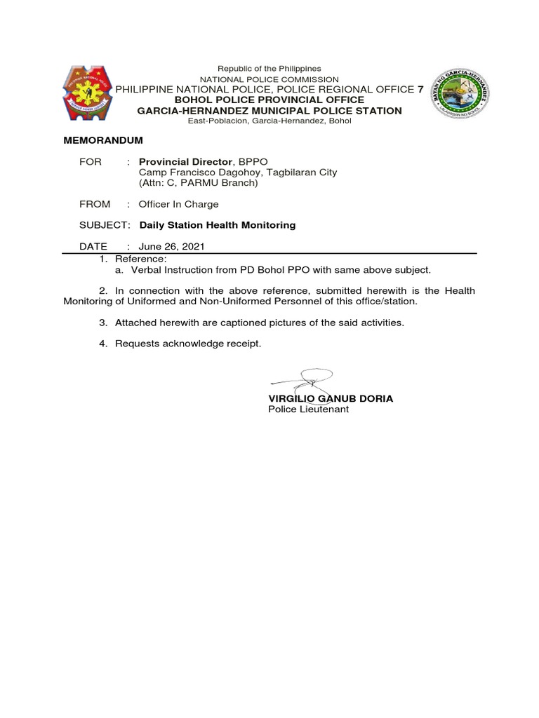 Daily Health Monitoring Report for Police | PDF