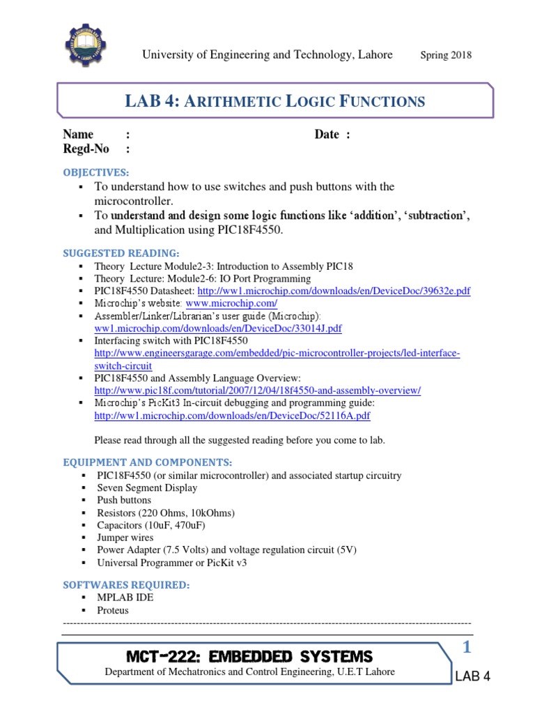 Embedded Systems Lab: Arithmetic Functions | PDF | Electronic Circuits ...