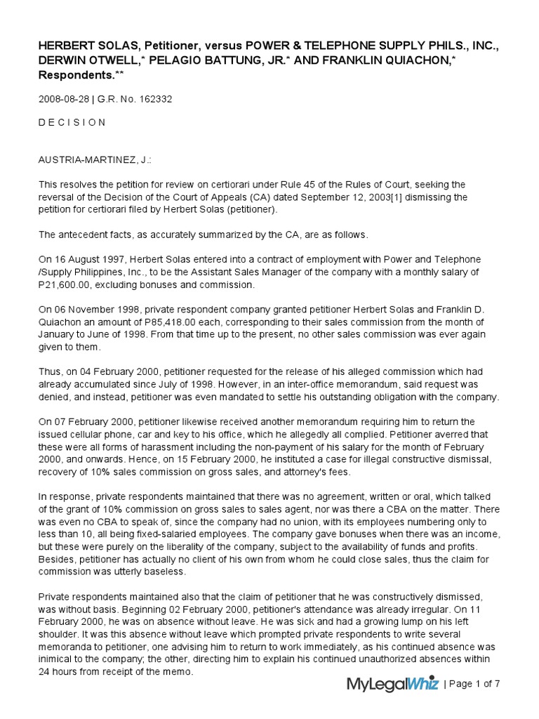 3 Herbert Solas Vs Power Telephone Supply Phils Inc Derwin Otwell