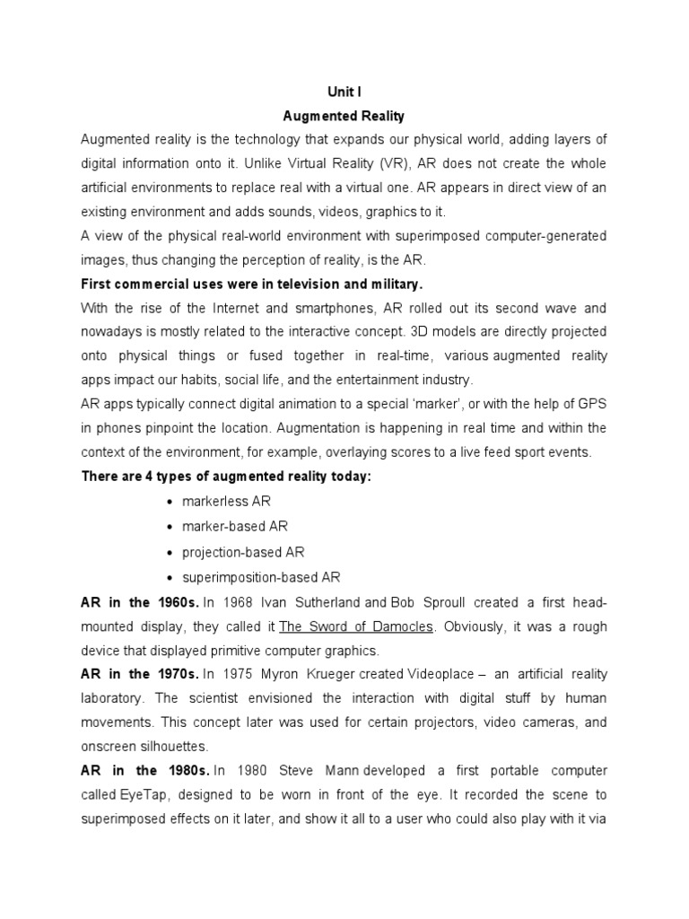Overview of Augmented Reality Technology | PDF | Augmented Reality ...