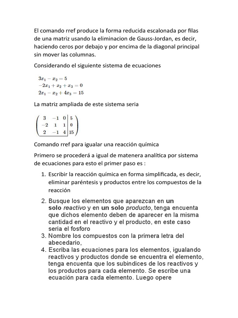 Uso de RREF en MATLAB para matrices | PDF | Álgebra lineal | Matriz ...