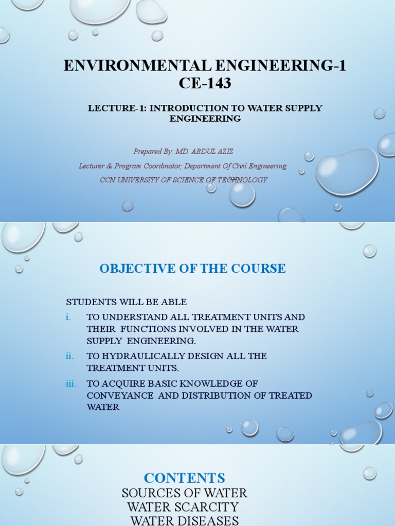 Environmental Engineering1 CE143 Lecture1 Introduction To Water