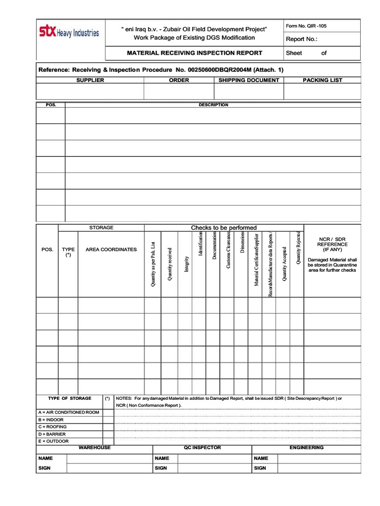 Material Receiving Inspection Report | PDF