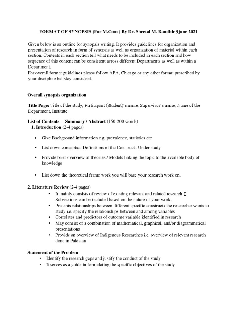 M.Com Synopsis Writing Guidelines | PDF | Qualitative Research ...