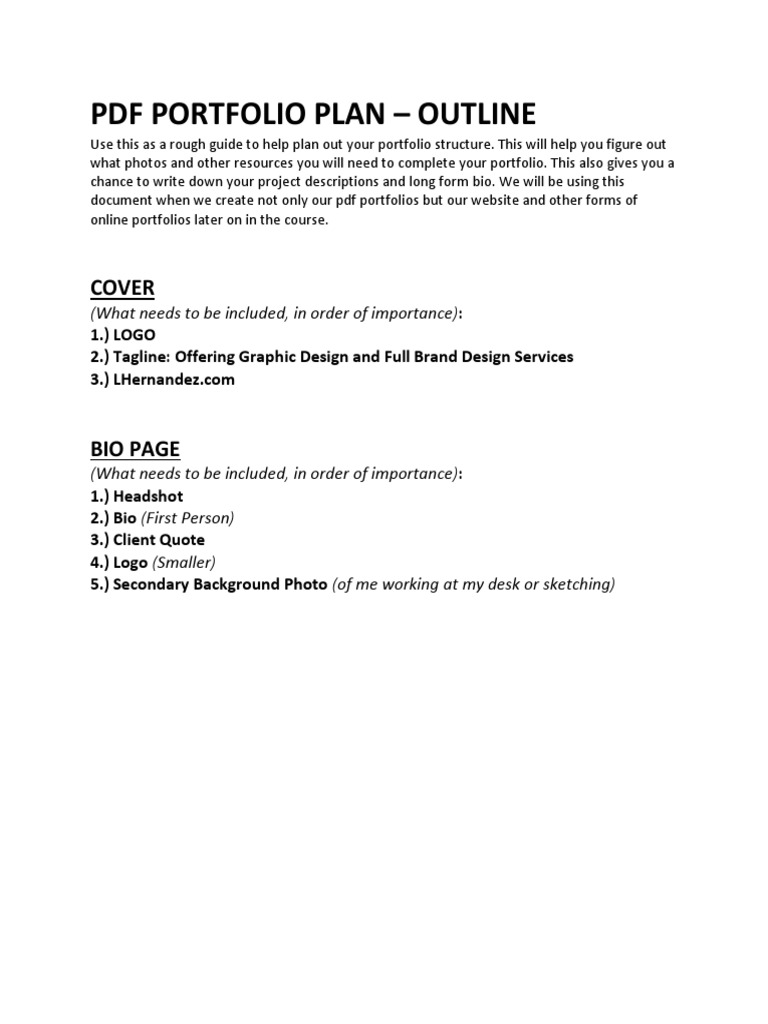 Portfolio Outline PDF Adobe Graphic Design