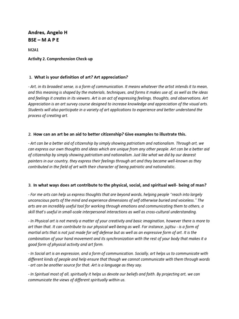 Andres, Angelo H BseMape What Is Your Definition of Art? Art