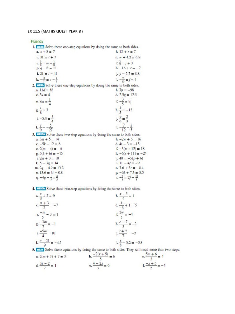 Equations Year 8 PDF