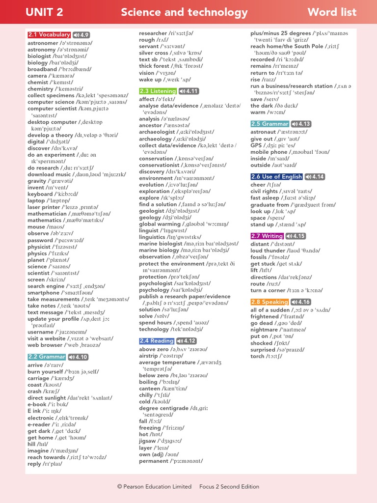 Focus2 2E SB U02 WordList | PDF