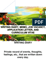 Writing Diary, Memo, Job Vacancy, Application Letter, and Curriculum Vitae