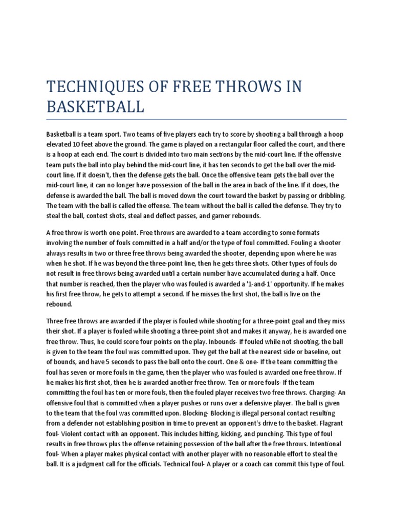 Techniques of Free Throws in Basketball PDF Athletic Sports