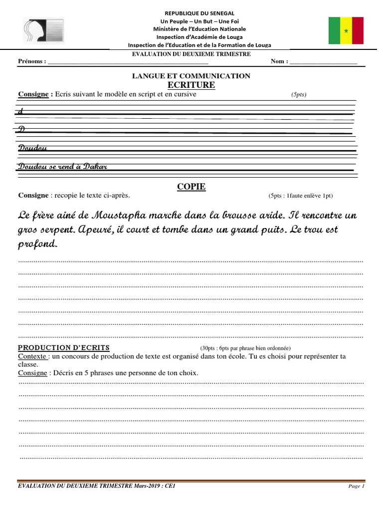 évaluation Français Ce2 3ème Trimestre Pdf CE1 - EVALUATION DEUXIEME TRIMESTRE Mars-2019-1 | PDF | Enseignement  supérieur | Science