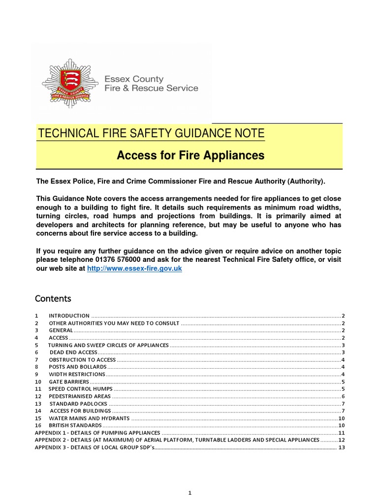 Technical Fire Safety Guidance Note Access For Fire Appliances PDF