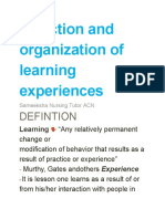 Selection and Organization of Learning Experience Sam