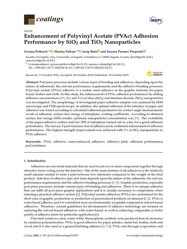 Coatings Enhancement of Polyvinyl Acetate (Pvac) Adhesion Performance