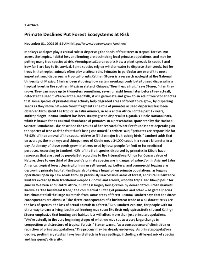 Monkeys And Forests Pdf Conservation Biology Hunting