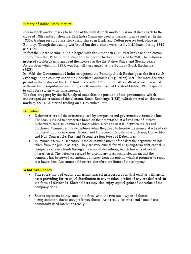 History of Indian Stock Market | PDF | Derivative (Finance) | Over The