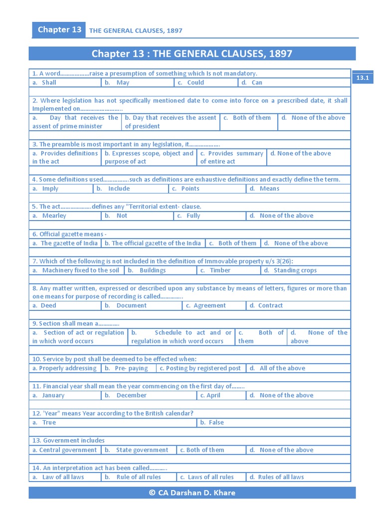 The General Clauses Act, 1897 PDF Definition Legal Documents