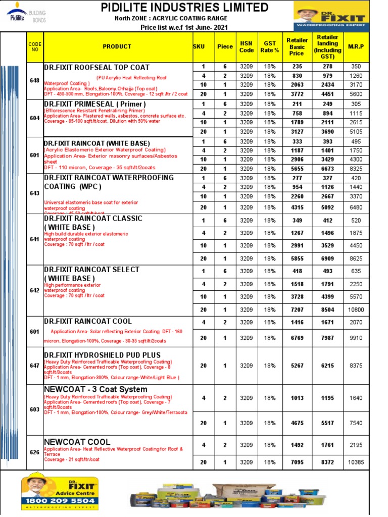 DR Fixit Roofseal Top Coat Price List W.E.F 1st June2021 Download