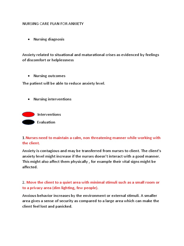 Nursing Care Plan for Anxiety Management | PDF