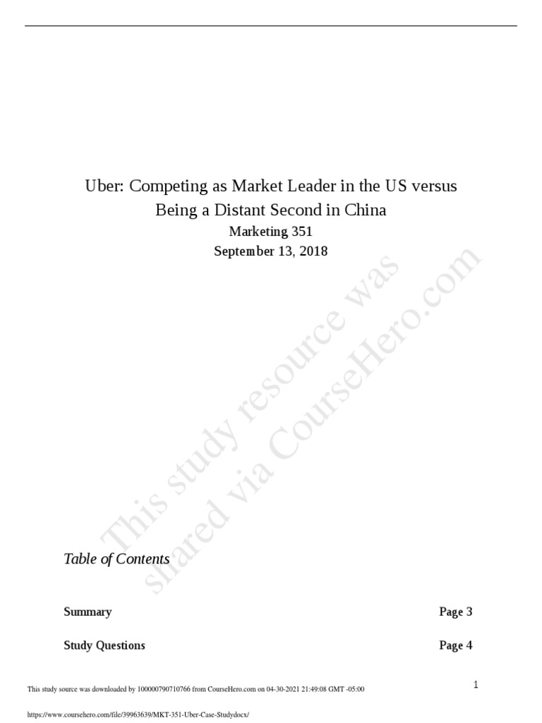 MKT 351 Uber Case Study | PDF | Market (Economics) | Economies