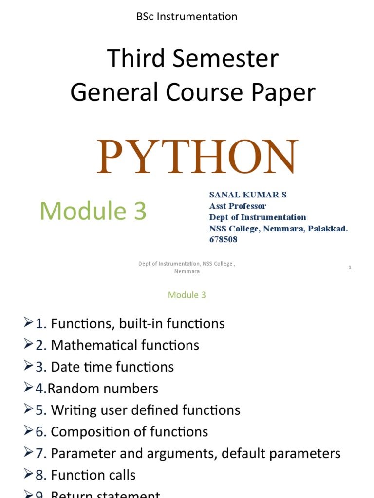 Third Semester General Course Paper: Python | PDF | Parameter (Computer ...