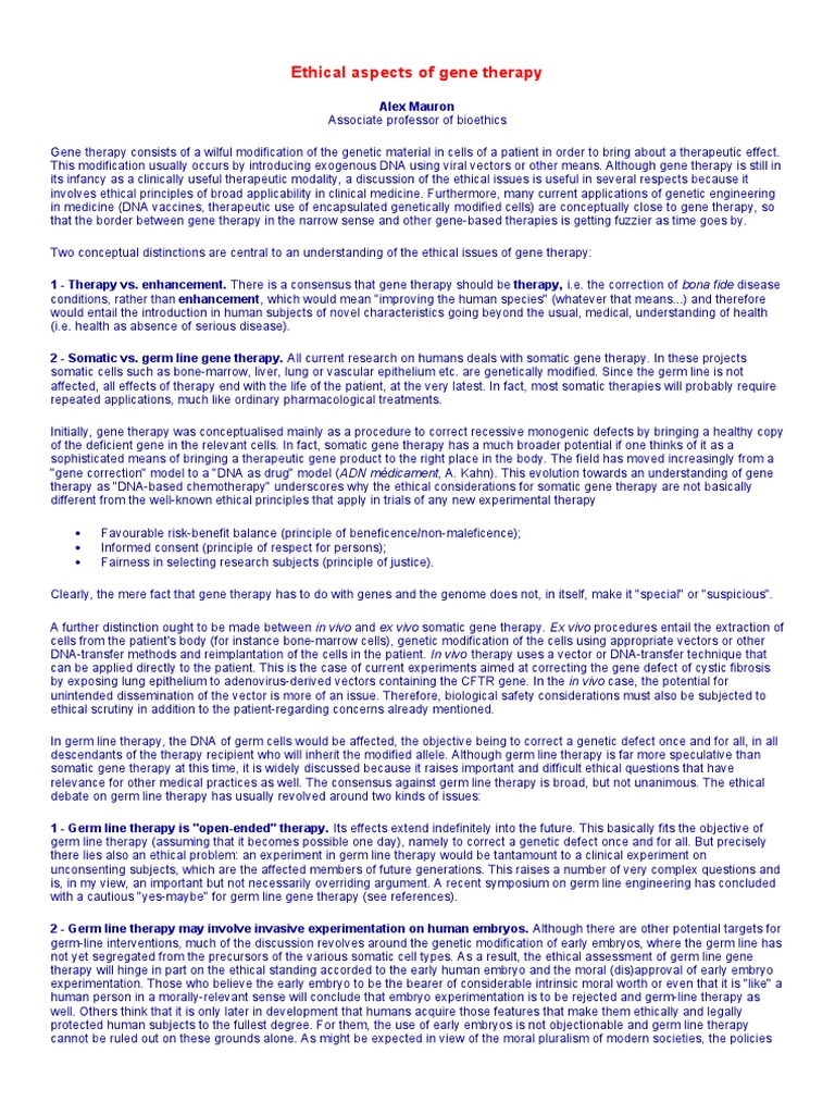 Ethical Aspects of Gene Therapy | PDF | Gene Therapy | Viral Vector