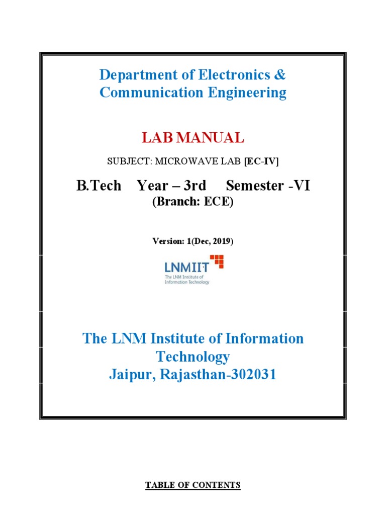 Microwave Lab Manual PDF Antenna (Radio) Microwave