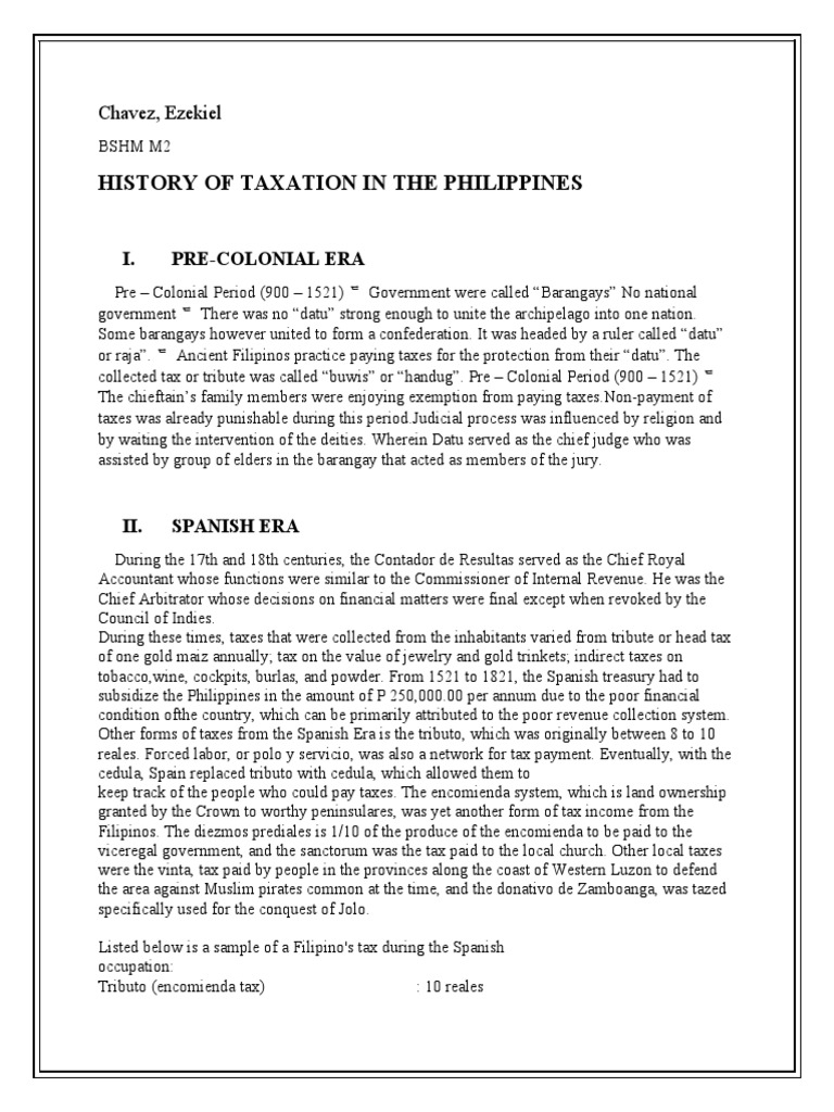 History of Taxation in The Philippines Chavez, Ezekiel PDF