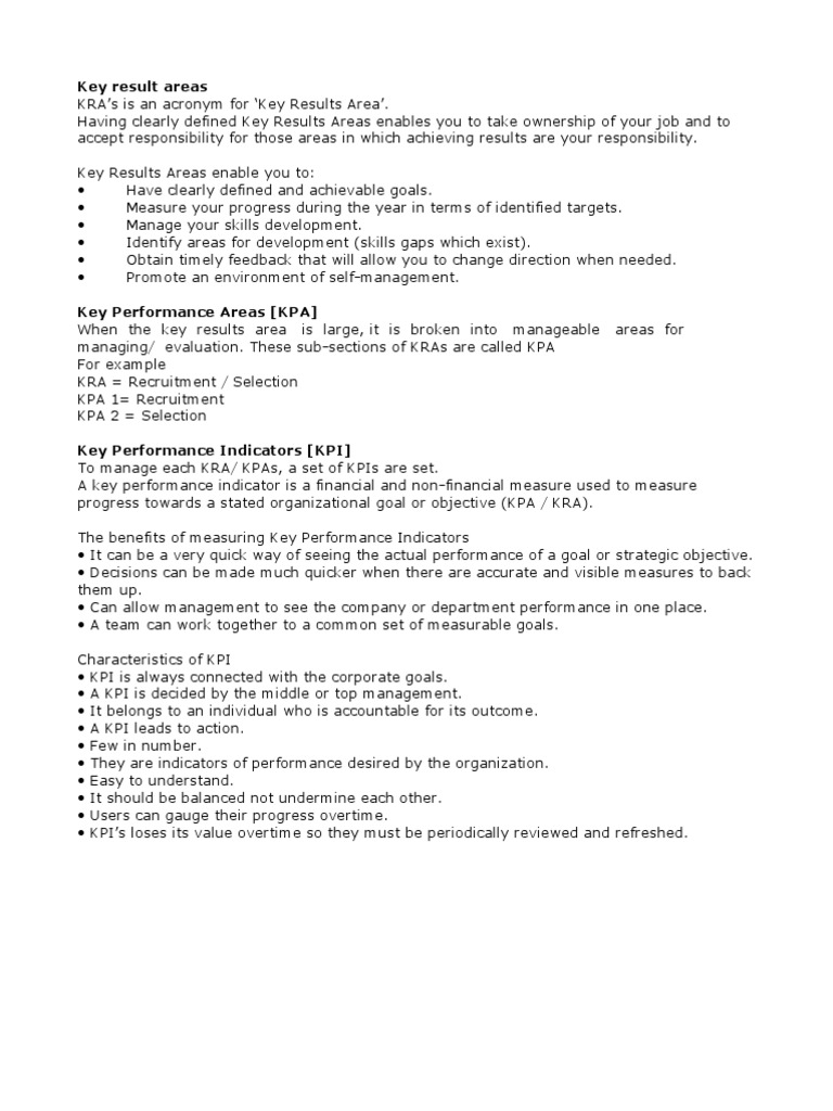 Understanding KRA, KPA, and KPI | PDF | Performance Indicator | Sales