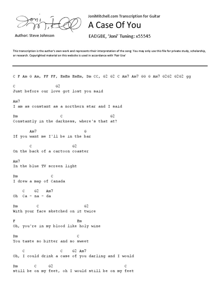 Joni Mitchell A Case of You PDF